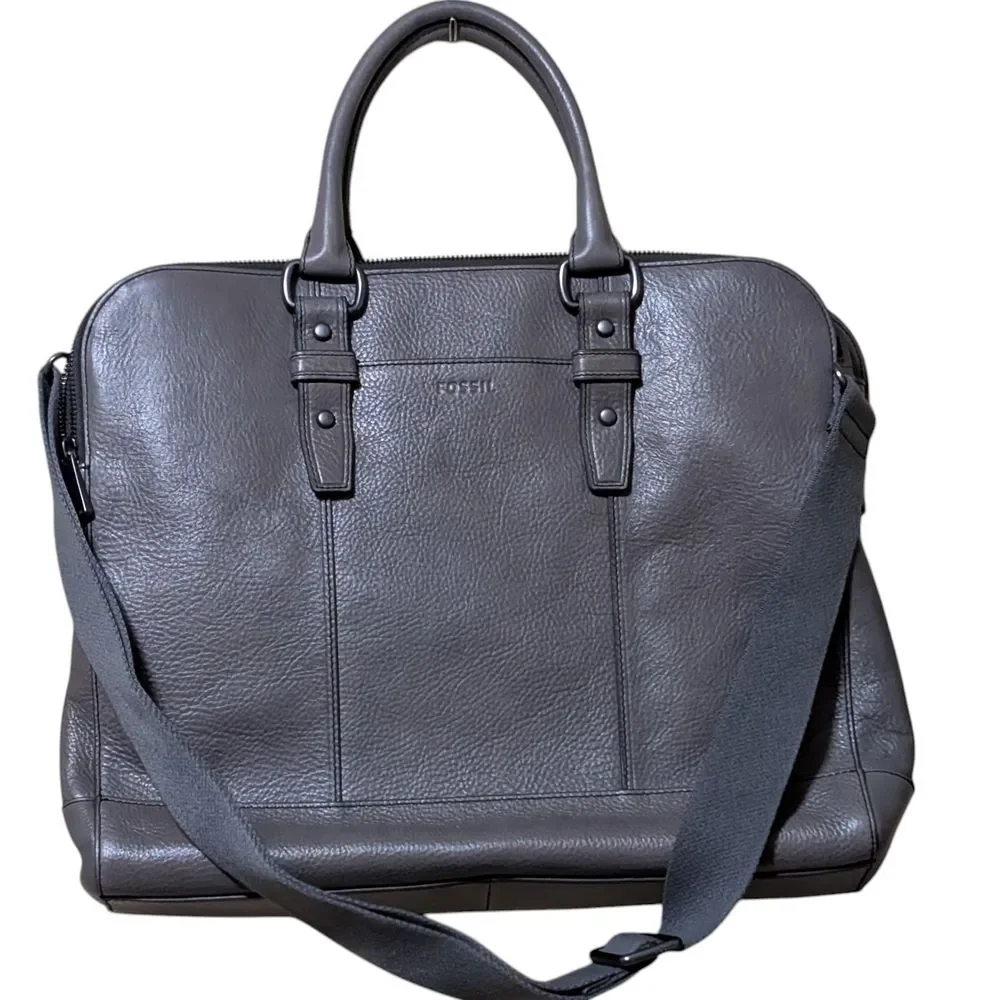 Fossil Dillon Pilot Bag Lead Gray crossbody messenger pebbled leather men's OS